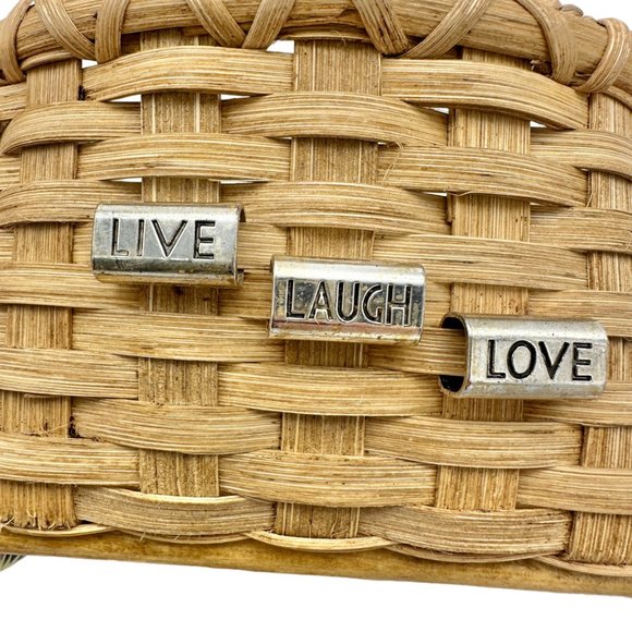 Handmade Basket Live Laugh Love Metal Accents Wood Base and Handle Small Cute - Picture 6 of 16